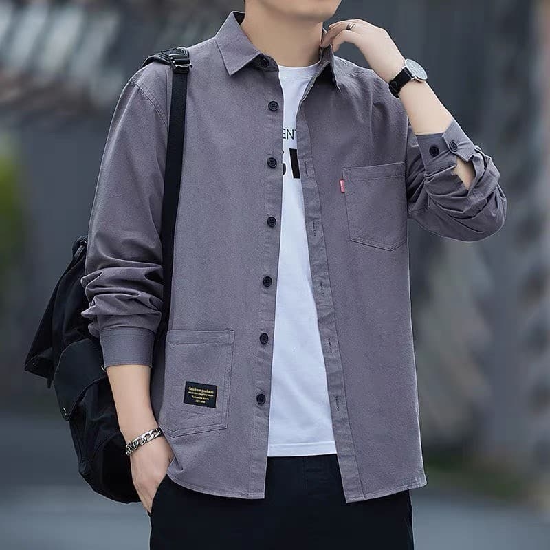 Camisa de manga comprida masculina primavera outono Workwear bolso fino ajuste na moda camisa polegada jaqueta roupas We