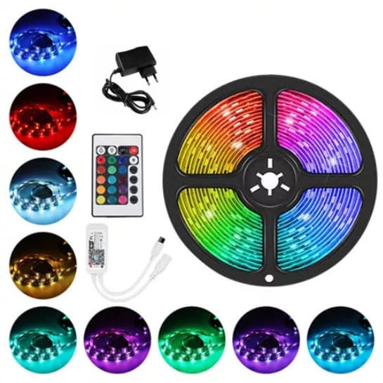 Faixa LED RGB 3528 5M 300 LEDs IP65 À Prova D'água Com Fonte Incluída-Iluminação Colorida E Flexível
