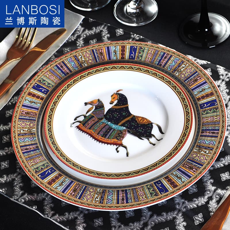 Palácio Retro 23cm placa plana placa rasa comida ocidental osso placa Hotel restaurante jantar prato Dim Sum frutas lega