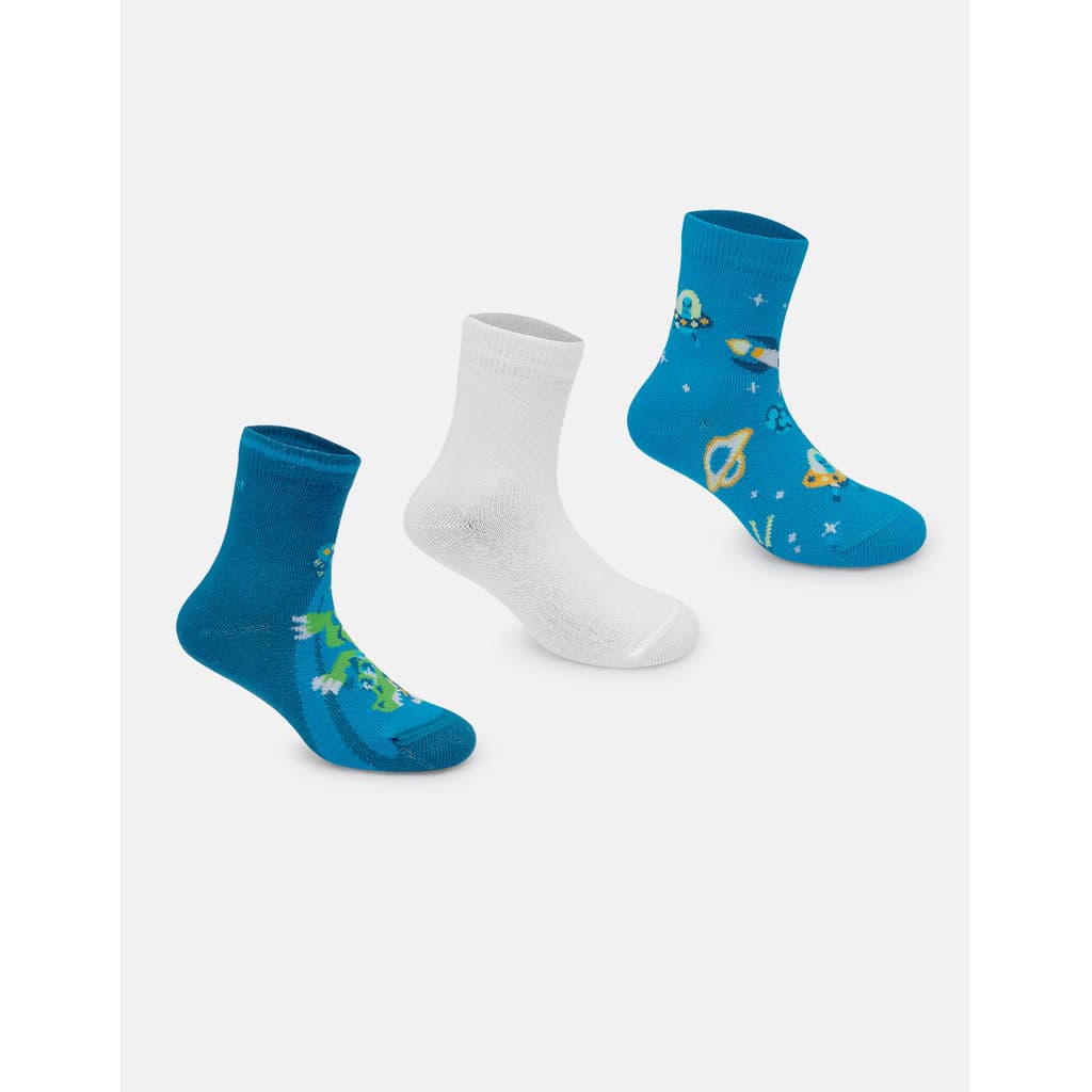 Kit 3 Pares Meias Soquete Bebê Menino Dino Astronauta Algodão Cano Médio Confortável Puket Original