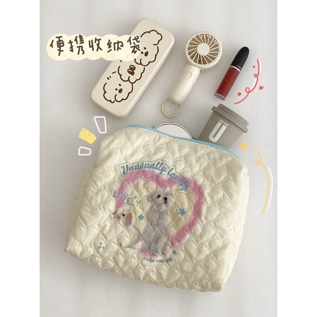 Molho de ovo preguiçoso | Love Puppy Impresso Acolchoado Bolsa de Cosméticos Bolsa de Armazenamento de Grande Capacidade