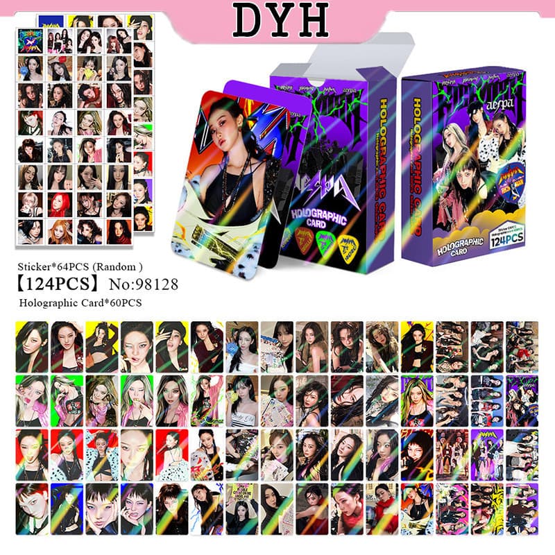 124 Pçs/Caixa aespa Photocards Holográfico LOMO Cartão Adesivo KPOP Giselle Karina Inverno NingNing Adesivos