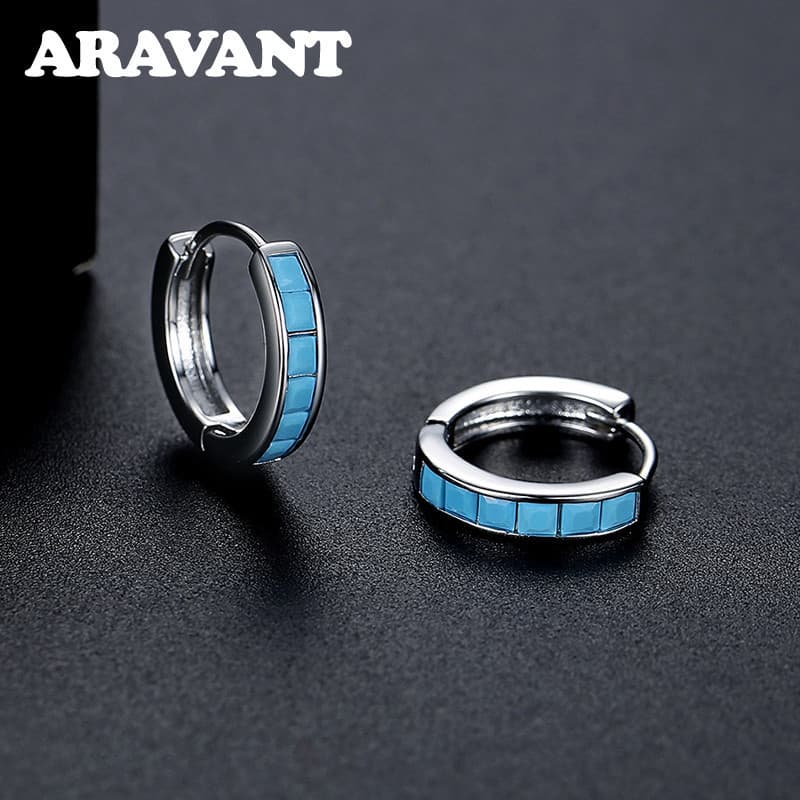 Brinco De Argola Aravant 925 Prata Azul Turquesa Para Mulheres Joias Da Moda