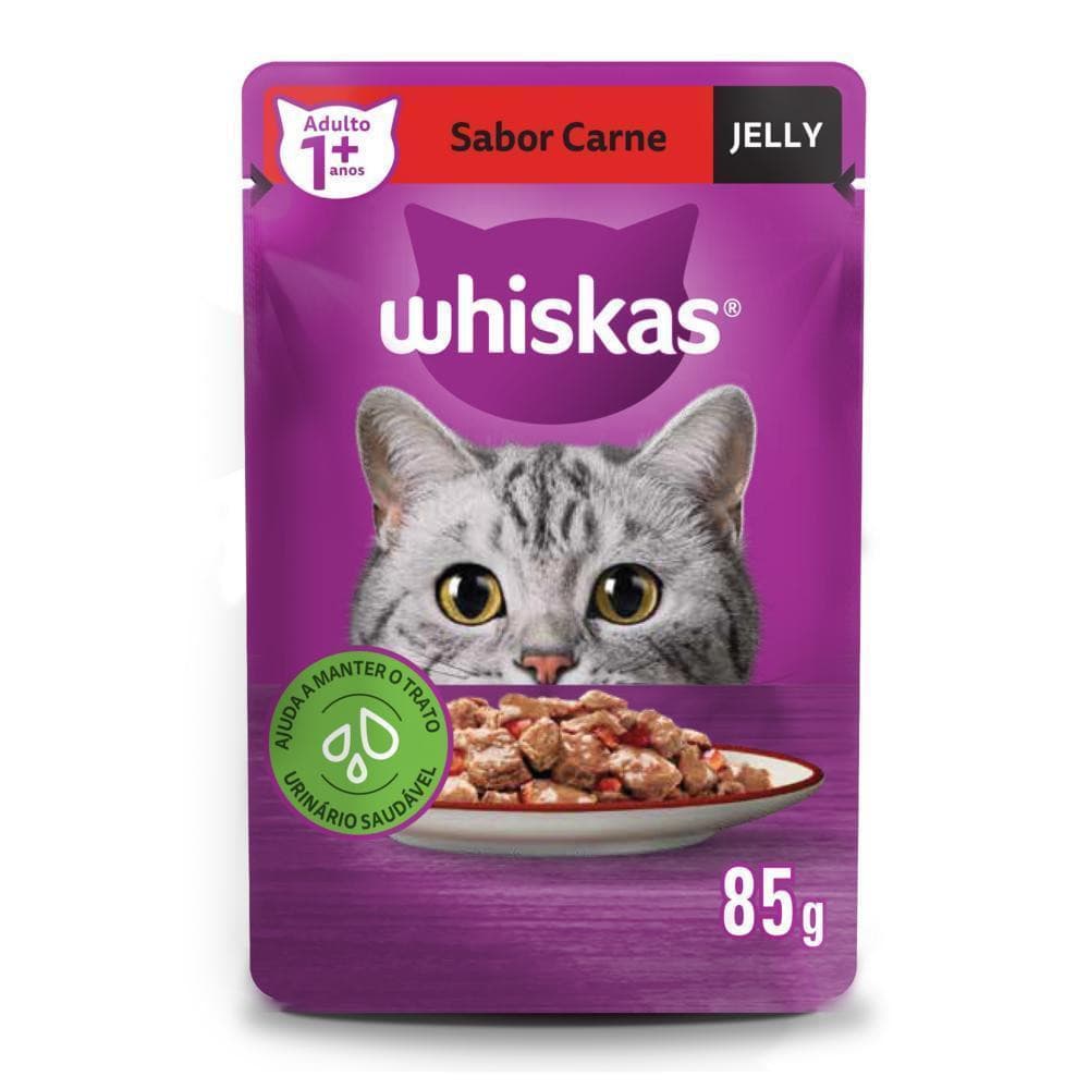 Ração Úmida Whiskas Sachê Carne Jelly para Gatos Adultos 85g