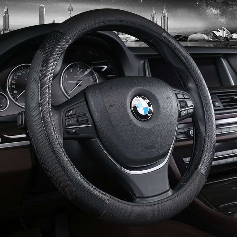 Verão novo estilo capa de volante do carro duas cores costura couro guiador capa antiderrapante respirável E-comercial q
