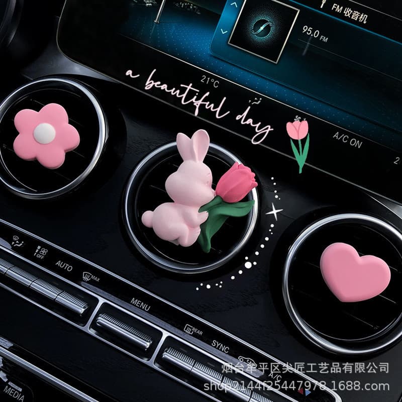 Fabricante carro aromaterapia abraço flor coelho bonito difusor pedra saída de ar do carro Perfume fragrância decoração