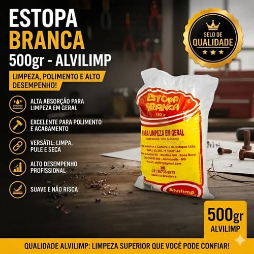 Estopa Branca 500gr  Alvilimp Original Limpeza, Polimento e Alto Desempenho