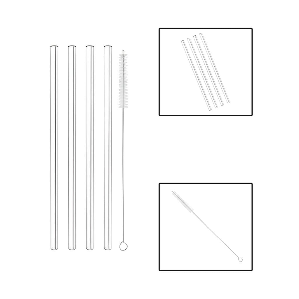 Kit 4 Canudos Vidro Transparente Com Escova De Limpeza