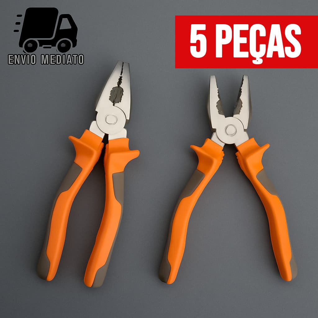 Kit 5 Alicate Universal 8" Multiuso com Cabo Isolado – Alta Resistência