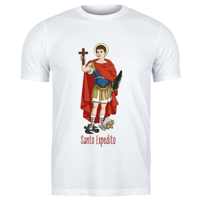 Camiseta Unissex Algodão Santo Expedito Católico Adulto Infantil Plus Size