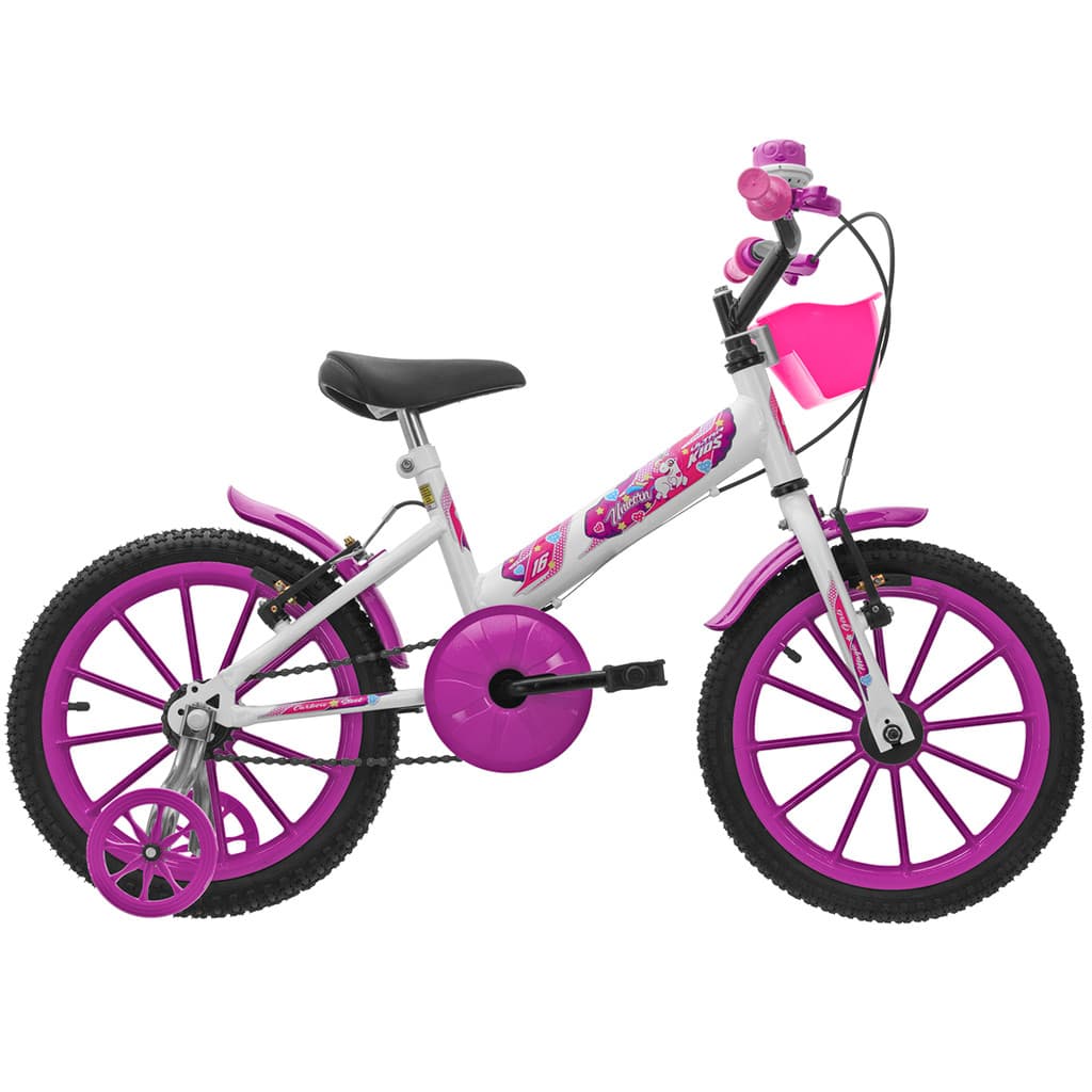 Bicicleta infantil Aro 16 Unicornio Rosa Com Rodinhas Cestinha Bike Freio V-Brake