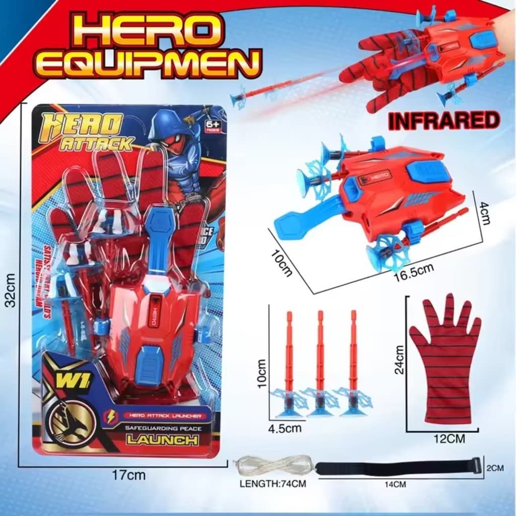 Kit 2 Luvas Homem Aranha Lançador de Teia Infantil Com Laser e Dardos