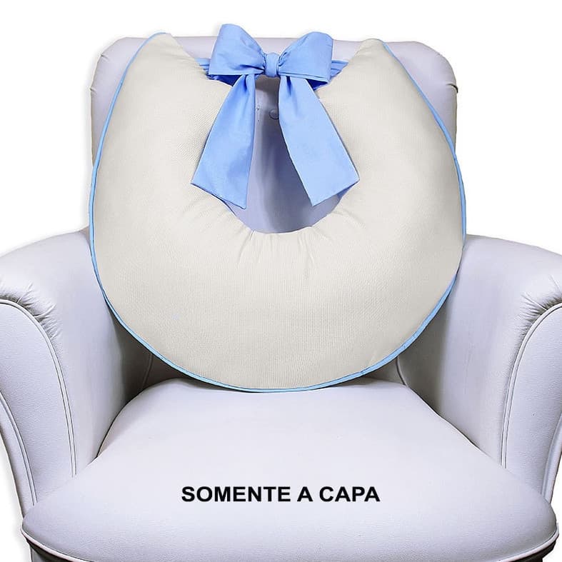 Capa Para Almofada de Amamentação Com Laço 100% ALGODÃO branco e palha menino menina