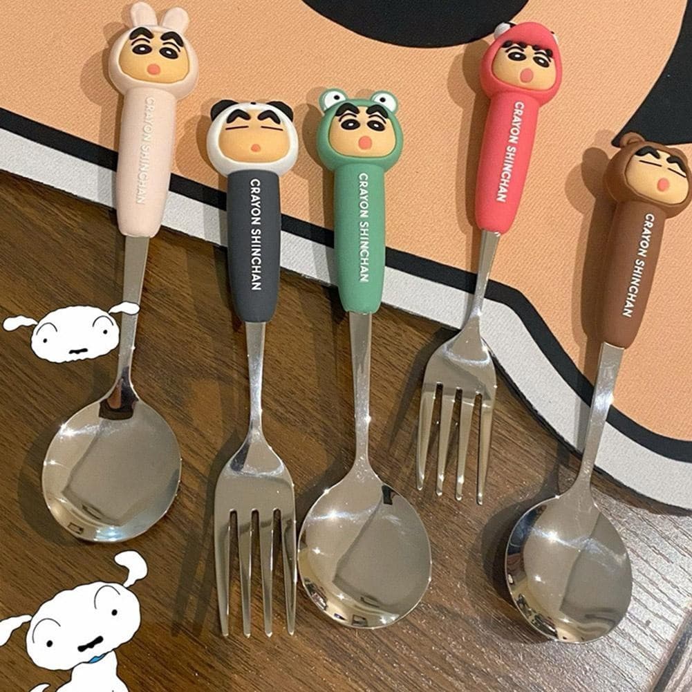 Conjunto De Talheres De Colher E Garfo Crayon Shin Chan Em Aço Inoxidável I3b9