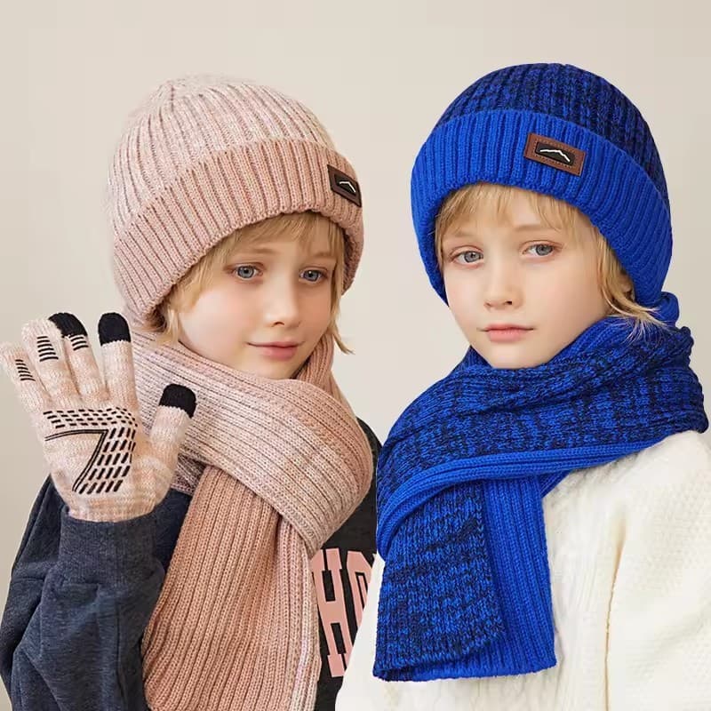 3 Pçs Crianças Chapéu De Inverno Cachecol Luvas Conjunto De Malha Gorro Cachecóis Antiderrapante Telefingers Criança Bon