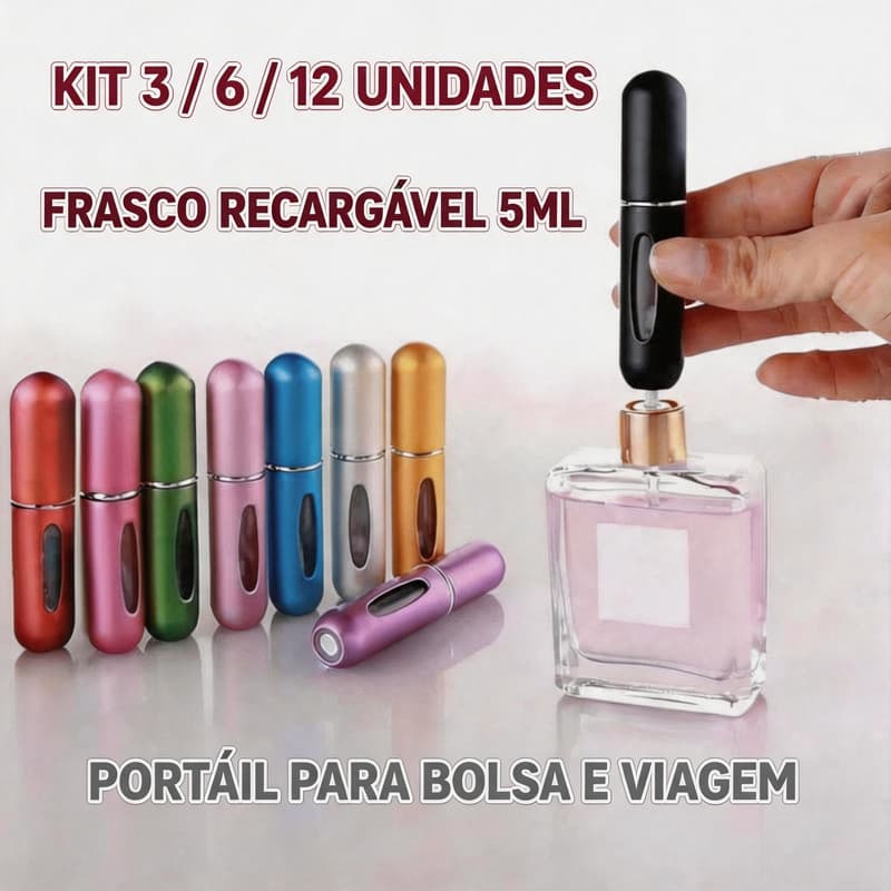 Kit 3 6 ou 9 Frasco Perfume Viagem 5ml Recarregável Atomizador Spray Portátil