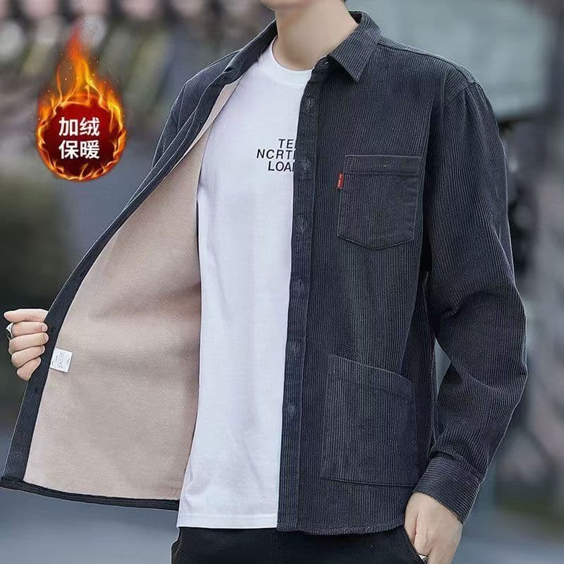 Outono inverno camisa quente masculina forro de lã engrossado xadrez camisa de manga comprida Casual na moda meia-idade
