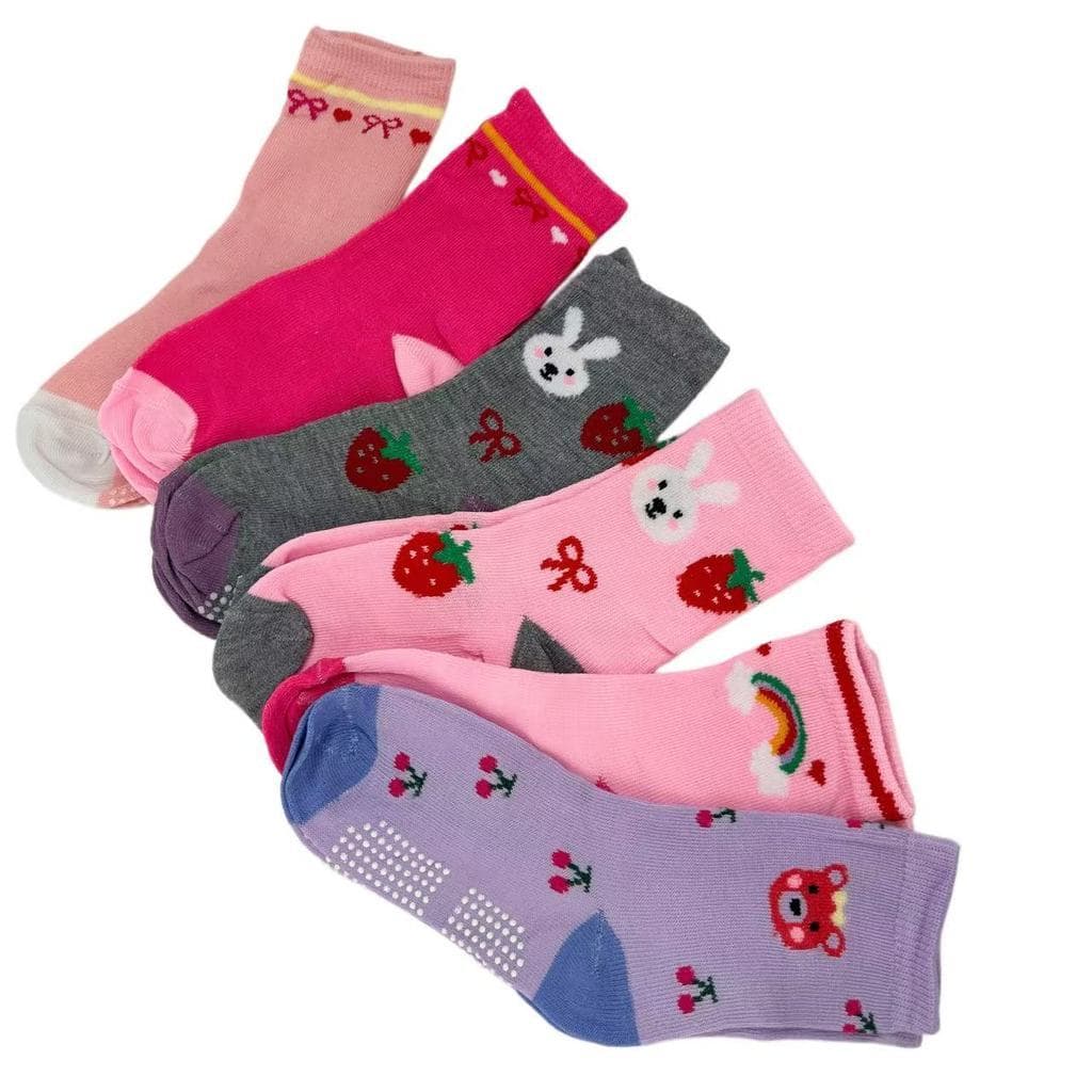Kit Meias Infantis Antiderrapante Para Crianças Menino Menina 3-6 Pares