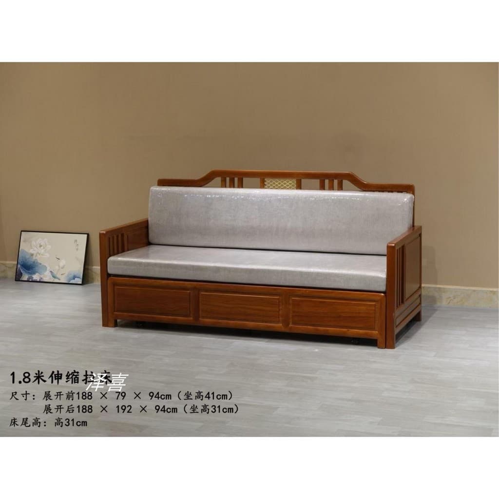 Cama de madeira com grade de abacaxi, sofá-cama retrátil de 1.8m, apartamento pequeno chinês, madeira maciça, jacarandá,