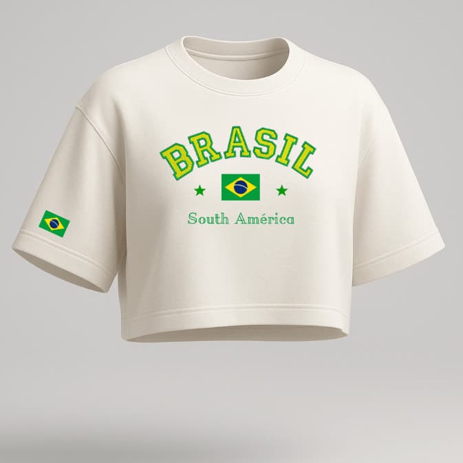 Cropped Feminino Oversized – Bandeira do Brasil, Copa Futebol Hexa 2026 Estampa Premium, Moda Casual