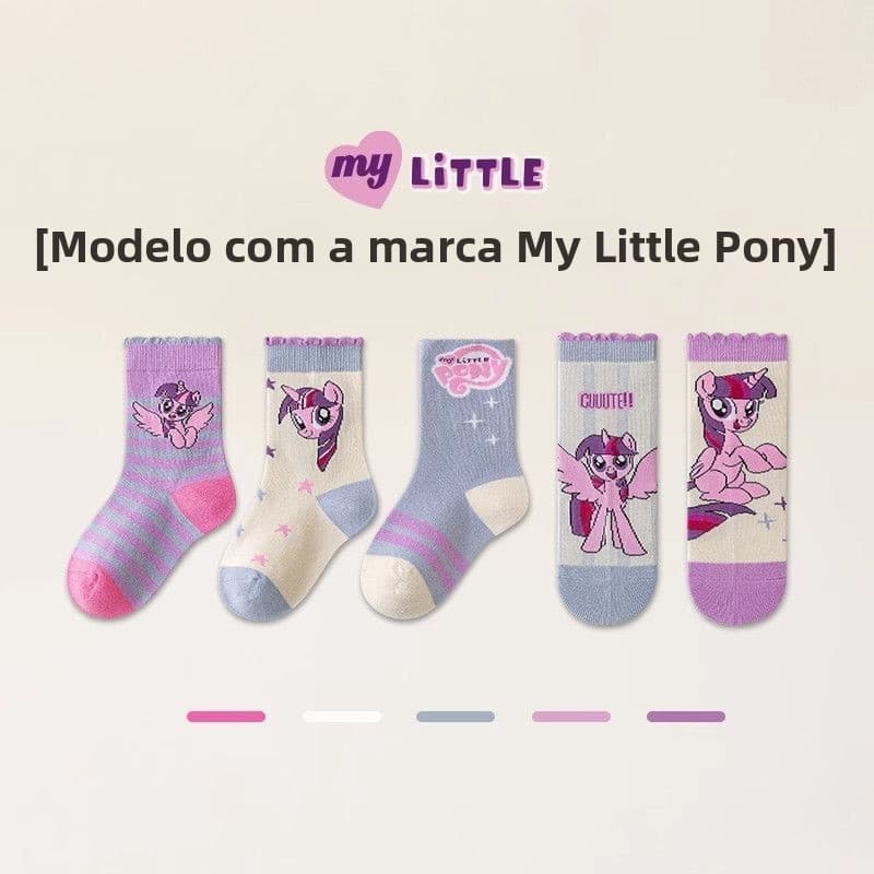 Meia Infantil My Little Pony Cano Médio - Meia de Algodão com Babado para Meninas