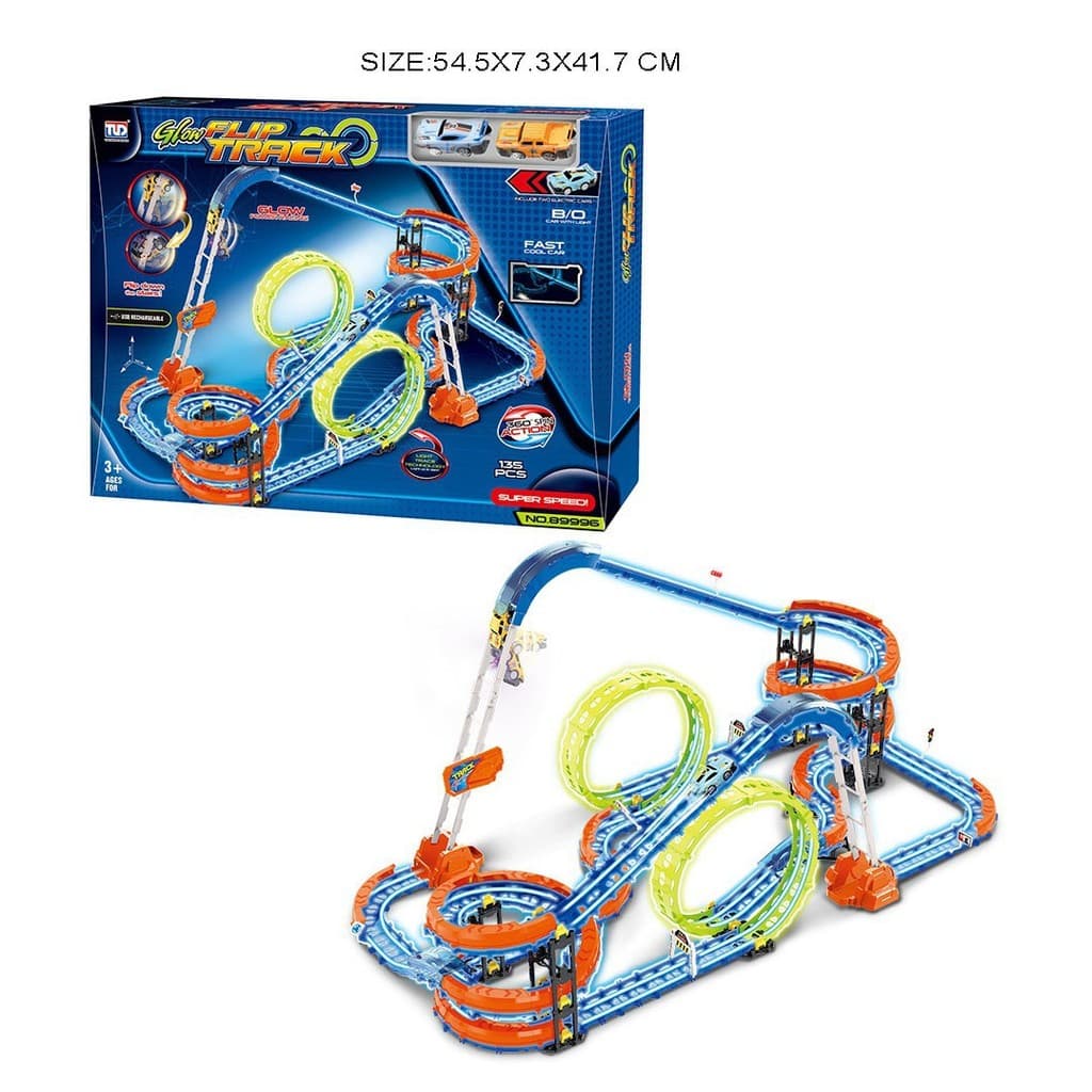 Conjunto de pista elétrica inclui 1 carro elétrico, modelo de carro infantil, montagem DIY, brinquedo de pista de alta v