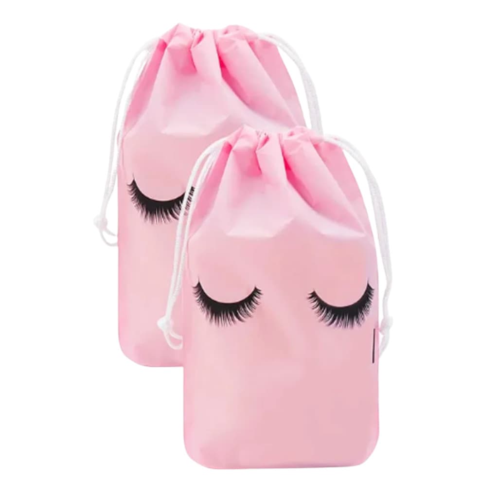25 Saquinho Multiuso Cílios LY440-001 Impermeável Rosa com Cordinha Pacote