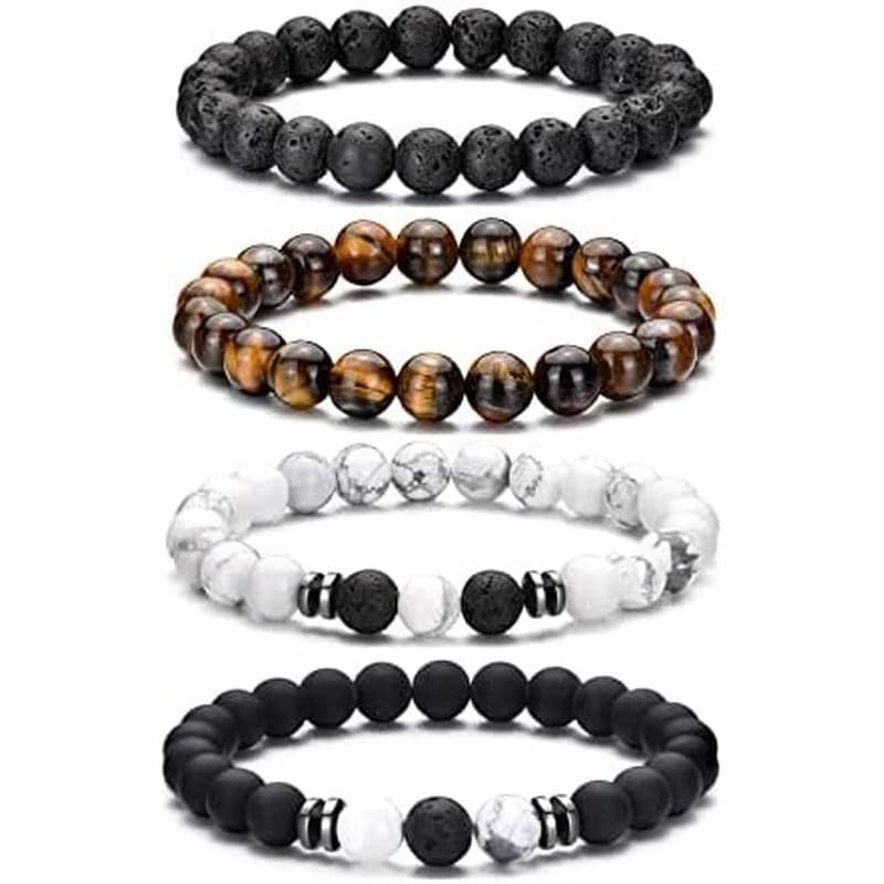 RANKEEF Pulseira Olho De Tigre Para Homens 8MM Contas De Pedra Natural Conjunto De Stretch Lava Rock Pulseiras Ajustávei
