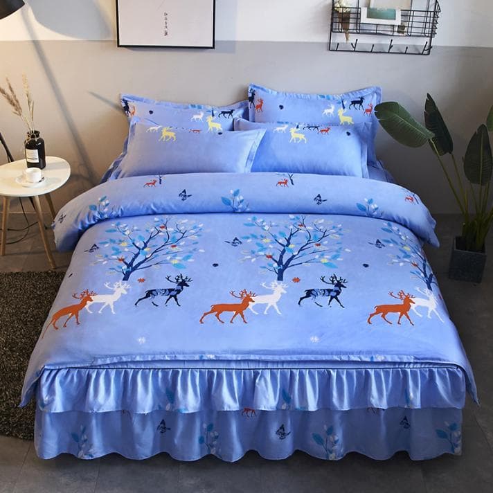 Novo estilo colcha saia de cama conjunto de quatro peças verão colcha capa escovado casamento grande vermelho conjunto d