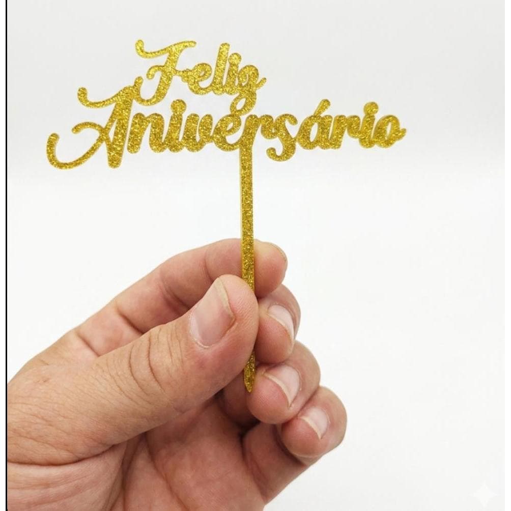 mini Topo de Bolo Feliz Aniversário p/ bolo pequeno ate 1k