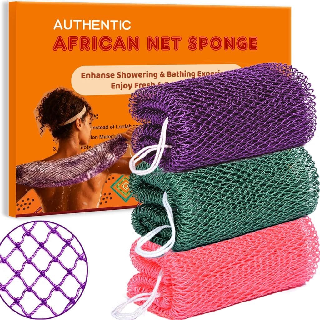 Esponjas esfoliantes africanas genuínas, conjunto de três peças para esfoliação do corpo e costas, adequadas para todos