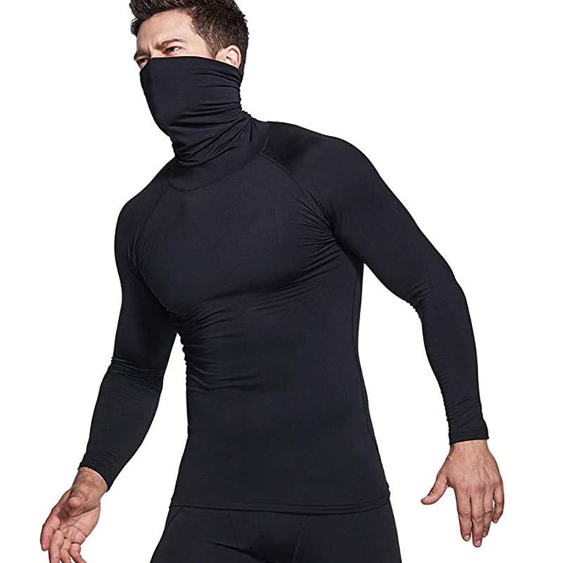 T na moda masculina gola alta camiseta de manga comprida protetor solar rosto capa superior esportes suor-absorvente rou