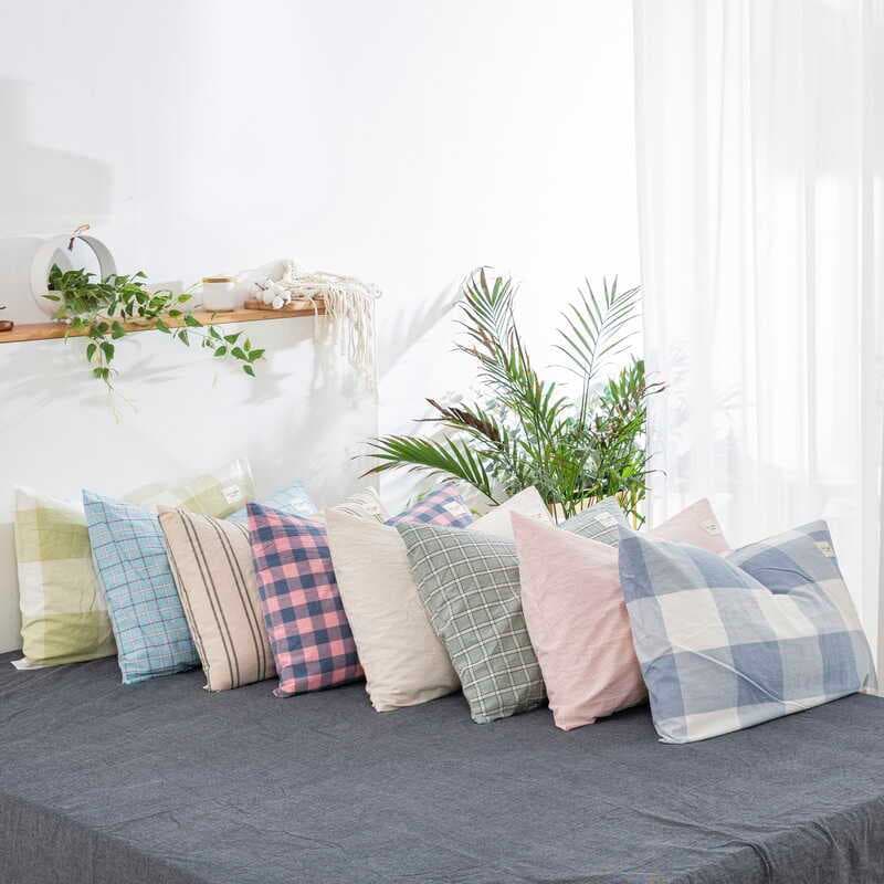 Simples fio-tingido lavado algodão Envelope fronha algodão puro estilo japonês listras cor sólida fronha 30x50x40x60