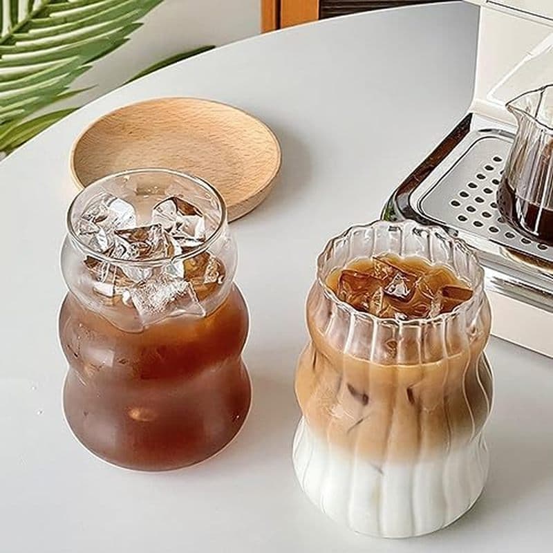 Nirvany 2 Peças De Copos De Vidro Com Nervuras , Vintage De 18 Onças Design Em Formato De Onda Bolhas Para Café Gelado ,