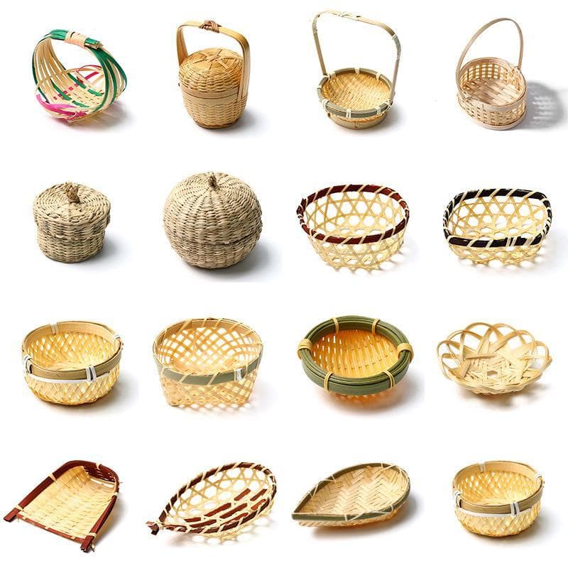 Prato em forma de flor tecido de bambu prato de frutas Desktop cesta de bambu cesta de armazenamento criativo prato de f