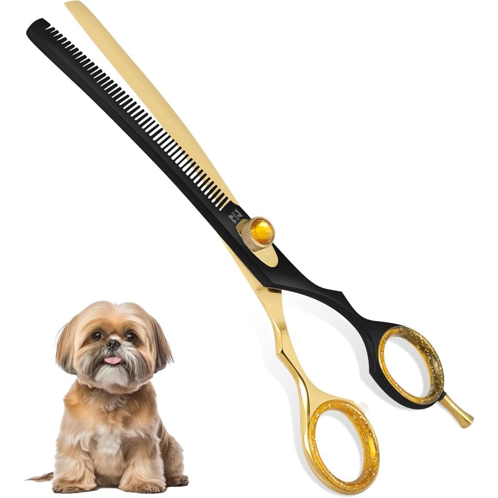 Tesoura Profissional para Tosa de Cães ZAVRIX – Tesoura Curva de Desbaste de 7,5” com 34 Dentes, Cortadores de Pelo para