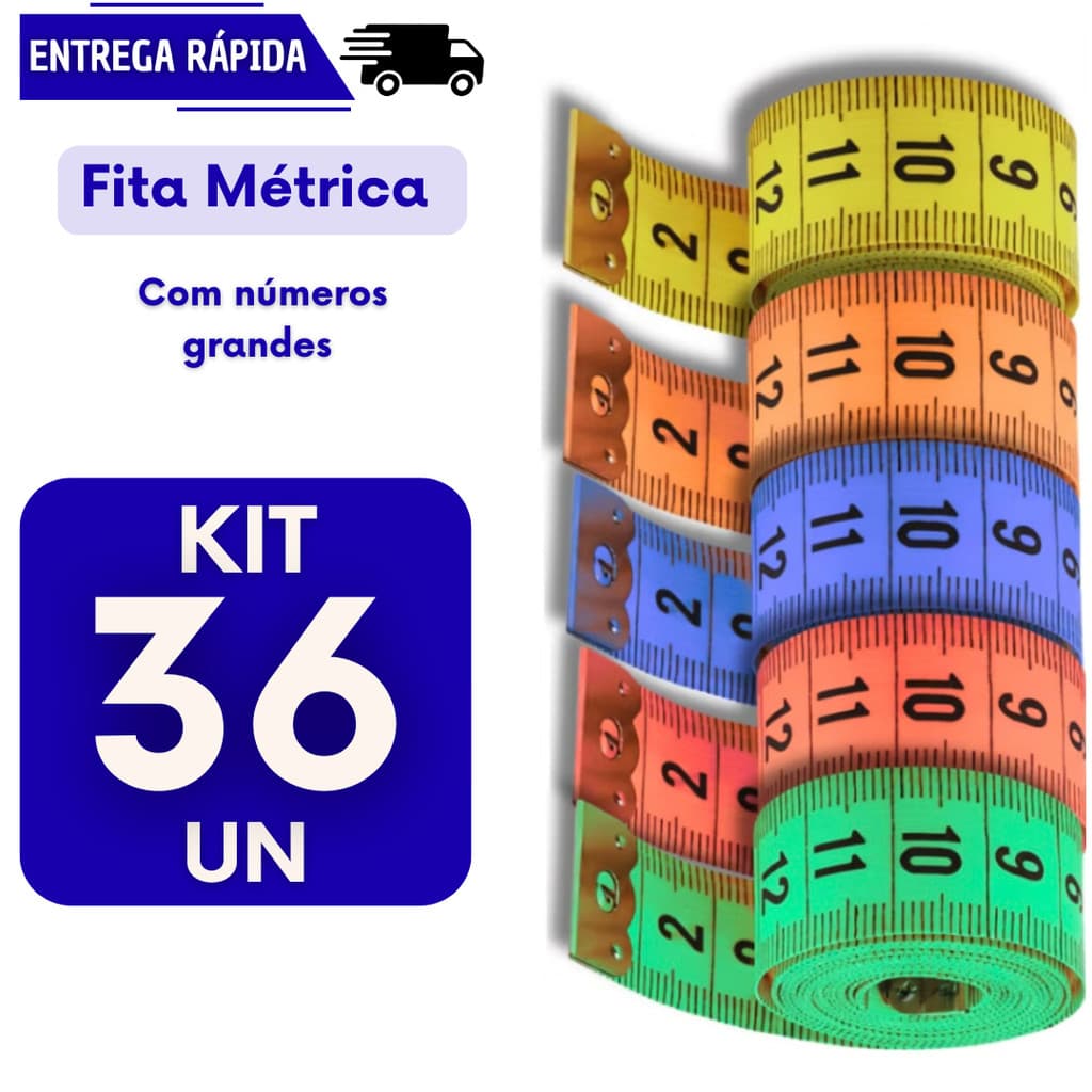 Kit 36 Fita Metrica 150cm Corporal Costureira Costura Fitness Medição Corpo Flexível Fitas Trenas Metricas Corpo Medir