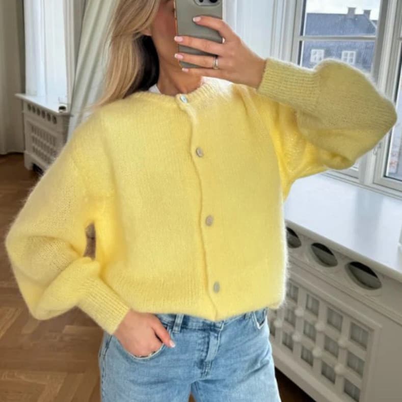 Doce cor de malha cardigan feminino europeu americano 2025 outono inverno Cross-Border cor sólida cardigan Macaron cor c