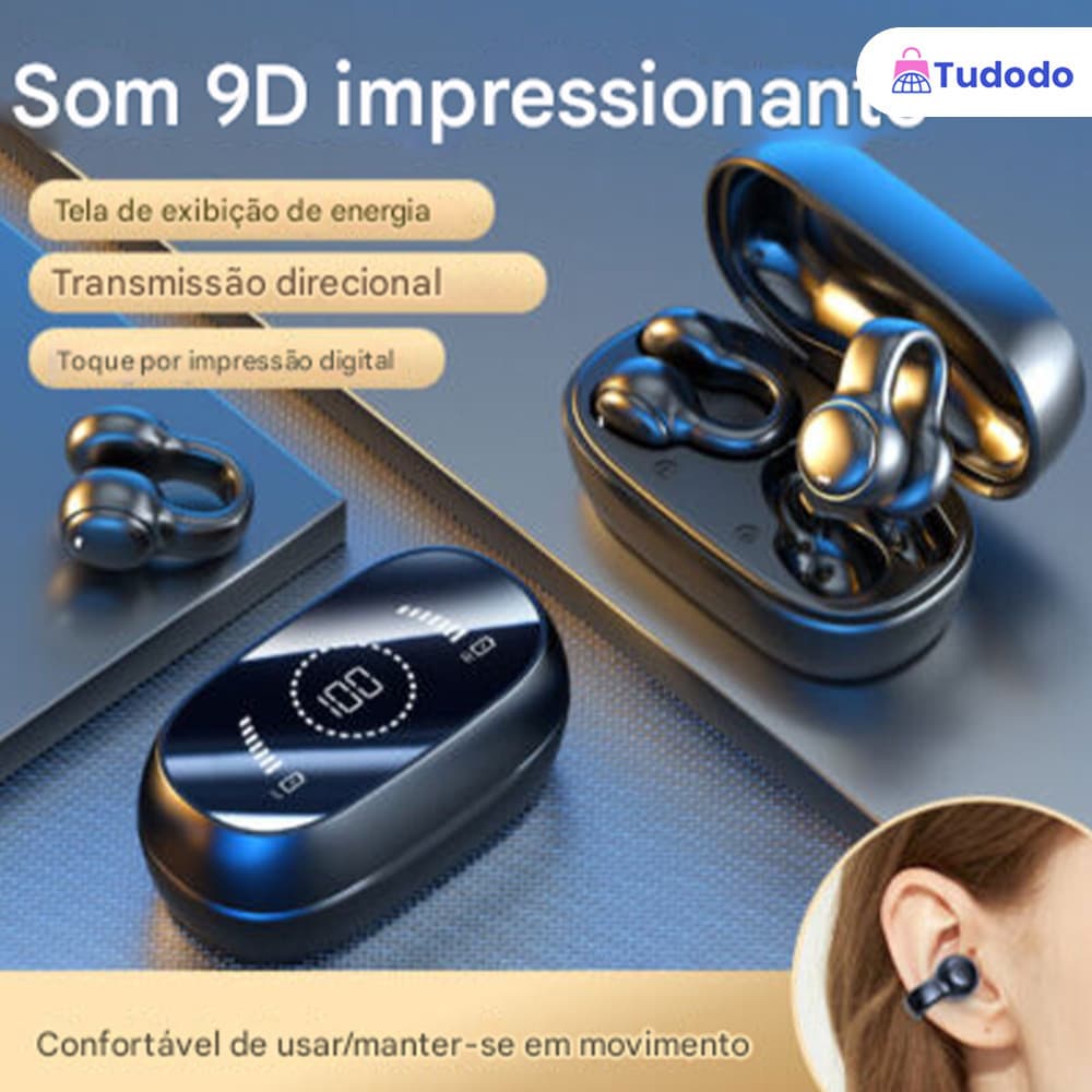Fone Bluetooth Clip Esportivo 2026 Não Intra Auricular Bateria Durável Design Seguro Proteção Auricular