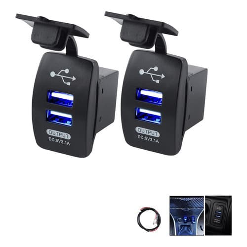 2 Carregador USB Carro Tomada COMPATIVEL BOTÃO VW Embutido Duplo 12/24v Retangular