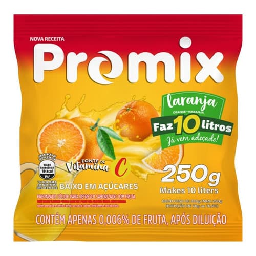 Refresco Em Pó Promix Sabor Laranja 250g Faz 10 Litros