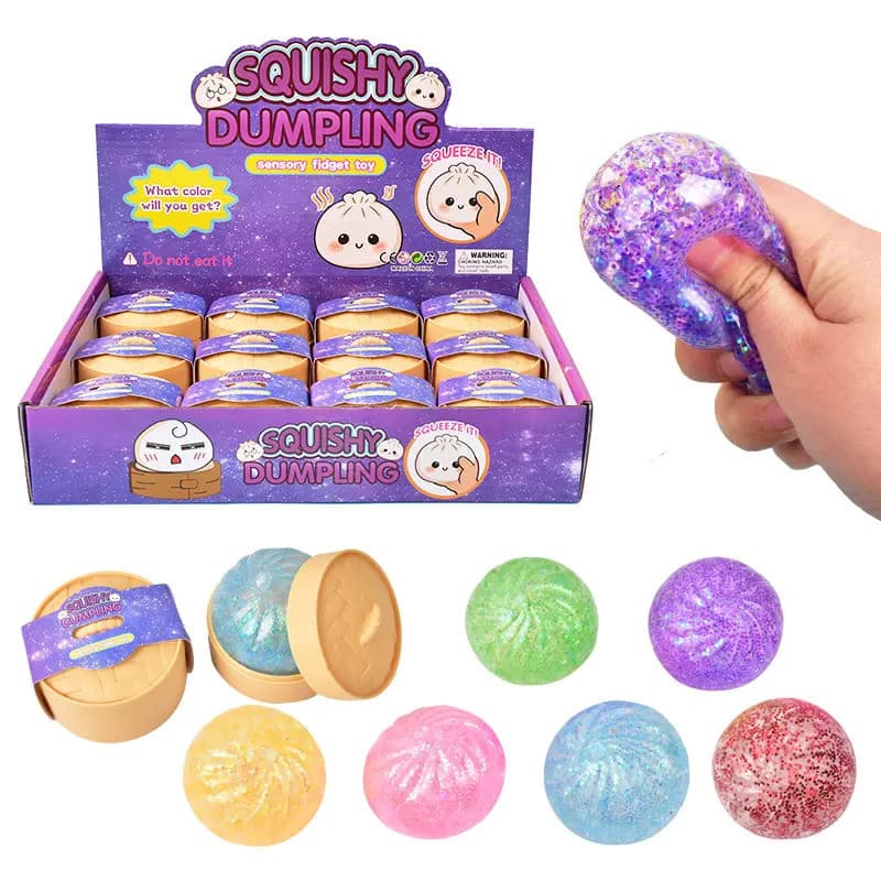 Mystery Dumpling Squashy Stress Ball, Jumbo Rainbow Mystery Squishy Bun Sensory Toys for Anxiety Relief Fidget, Soft Squ