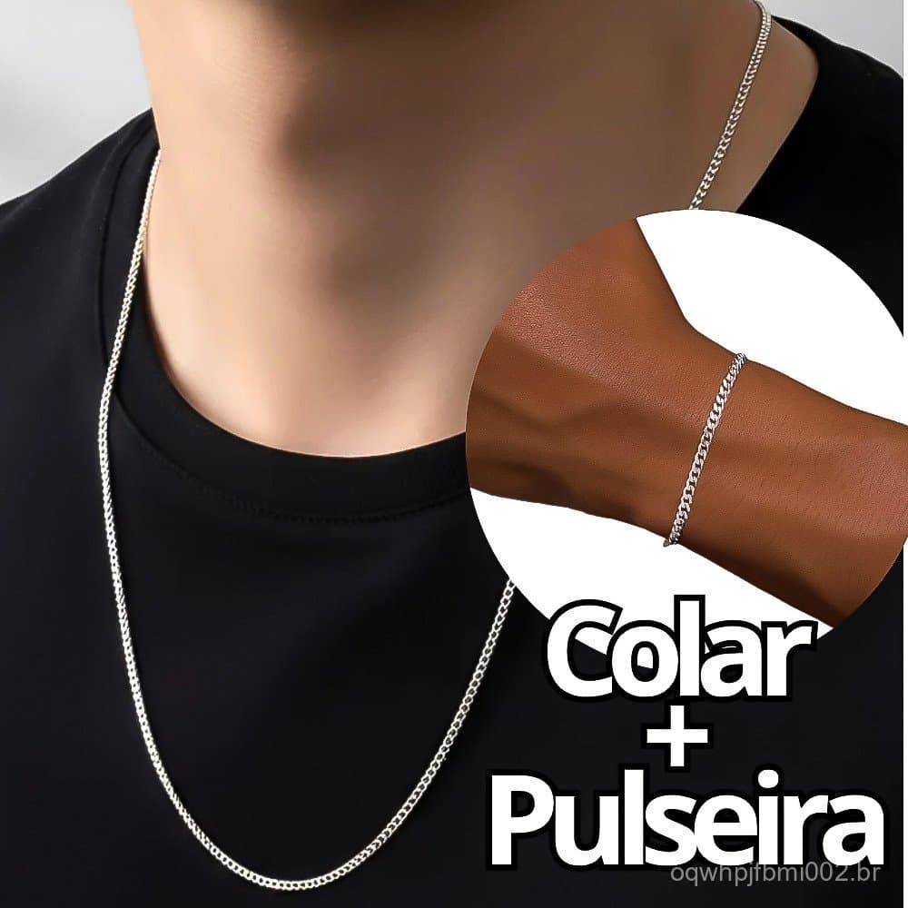 Kit Colar e Pulseira Cordão Fininha 1x1 Corrente Prata Aço Inox Legítimo Original