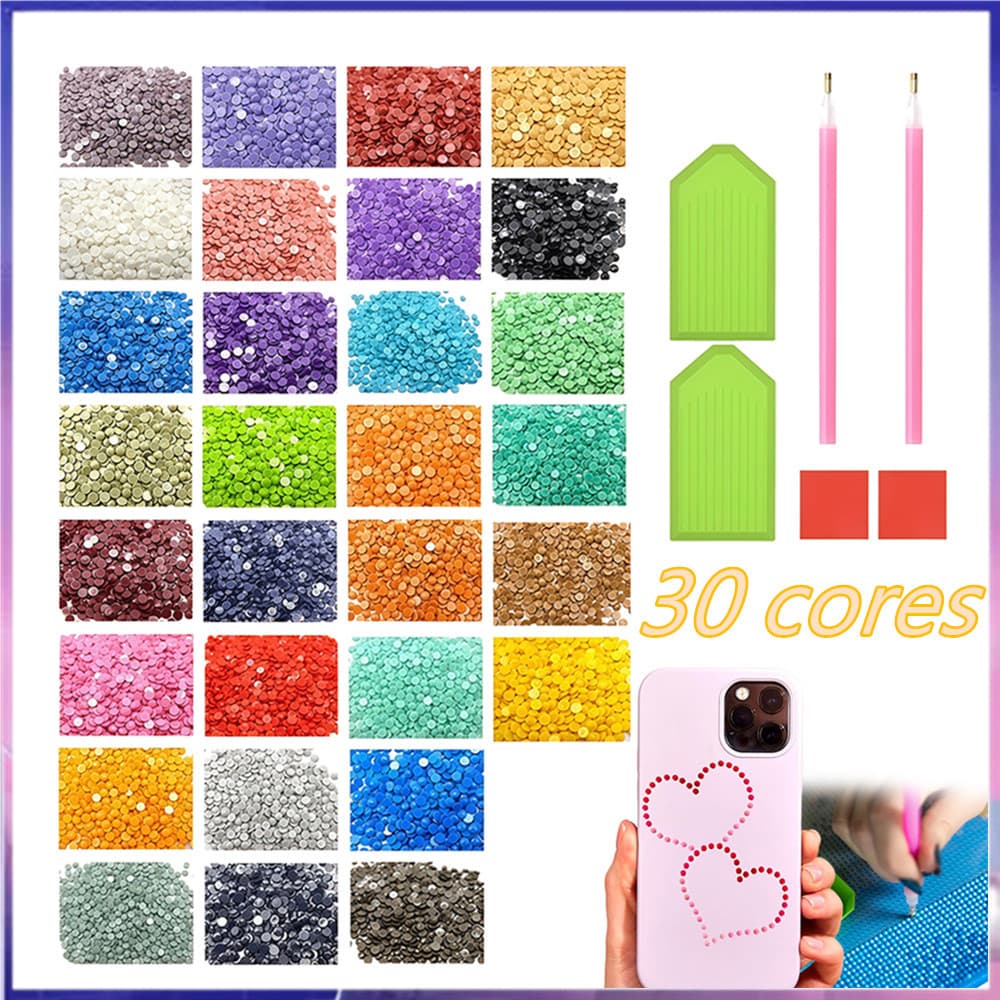 15.000 peças, 30 cores contas de pintura de arte diamante, Kit de artesanato faça você mesmo de diamante de resina redon