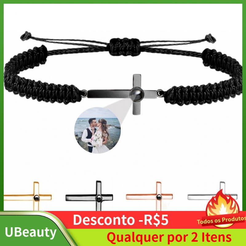 Pulseira de Projeção de Foto Personalizada, Pulseira de Projeção de Cruz para Casal, Pulseira Trançada Personalizada, Pr