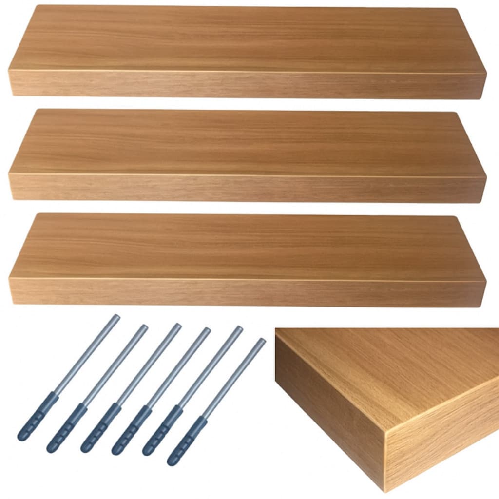 Kit 3 Prateleira Mdf Grossa 3cm 120x20 Suporte Invisível Na Cor Freijó