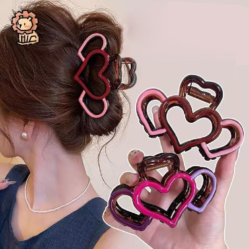 Grampos De Cabelo Para Meninas Com Desenhos De Coração Oco E Cores Contrastantes