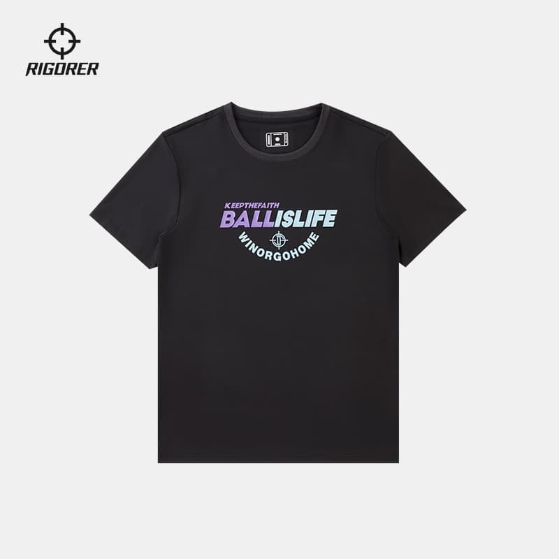 Camiseta padrão de manga curta com gola redonda, estampada, basquete, treinamento esportivo, Casual, Stretch, absorvente