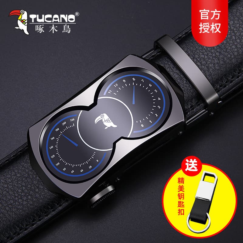Novo cinto de pica-pau masculino couro genuíno fivela automática cinto negócios Casual couro juventude cinto moda versão