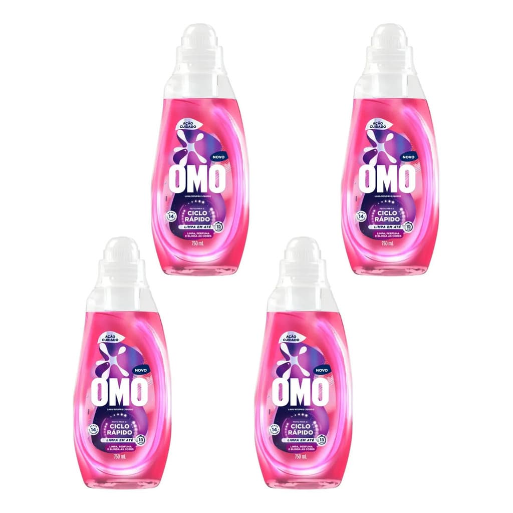 Kit 4 Sabão Líquido Omo Ciclo Rápido Ação e Cuidado 750ml